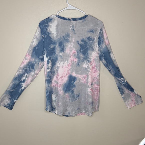 Fashion by MIRABEL XL Blue Pink Gray Tie Dye Long Sleeve Stretch Top - Picture 7 of 14